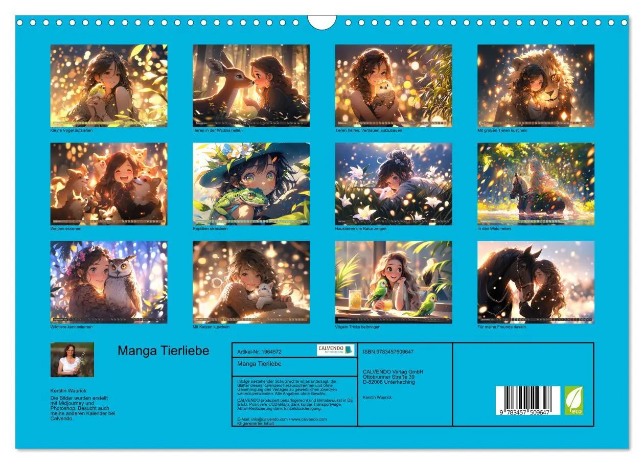 Bild: 9783457509647 | Manga Tierliebe (Wandkalender 2026 DIN A3 quer), CALVENDO...