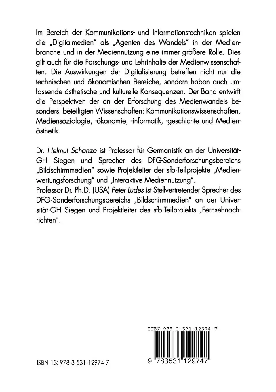 Rückseite: 9783531129747 | Qualitative Perspektiven des Medienwandels | Peter Ludes (u. a.)