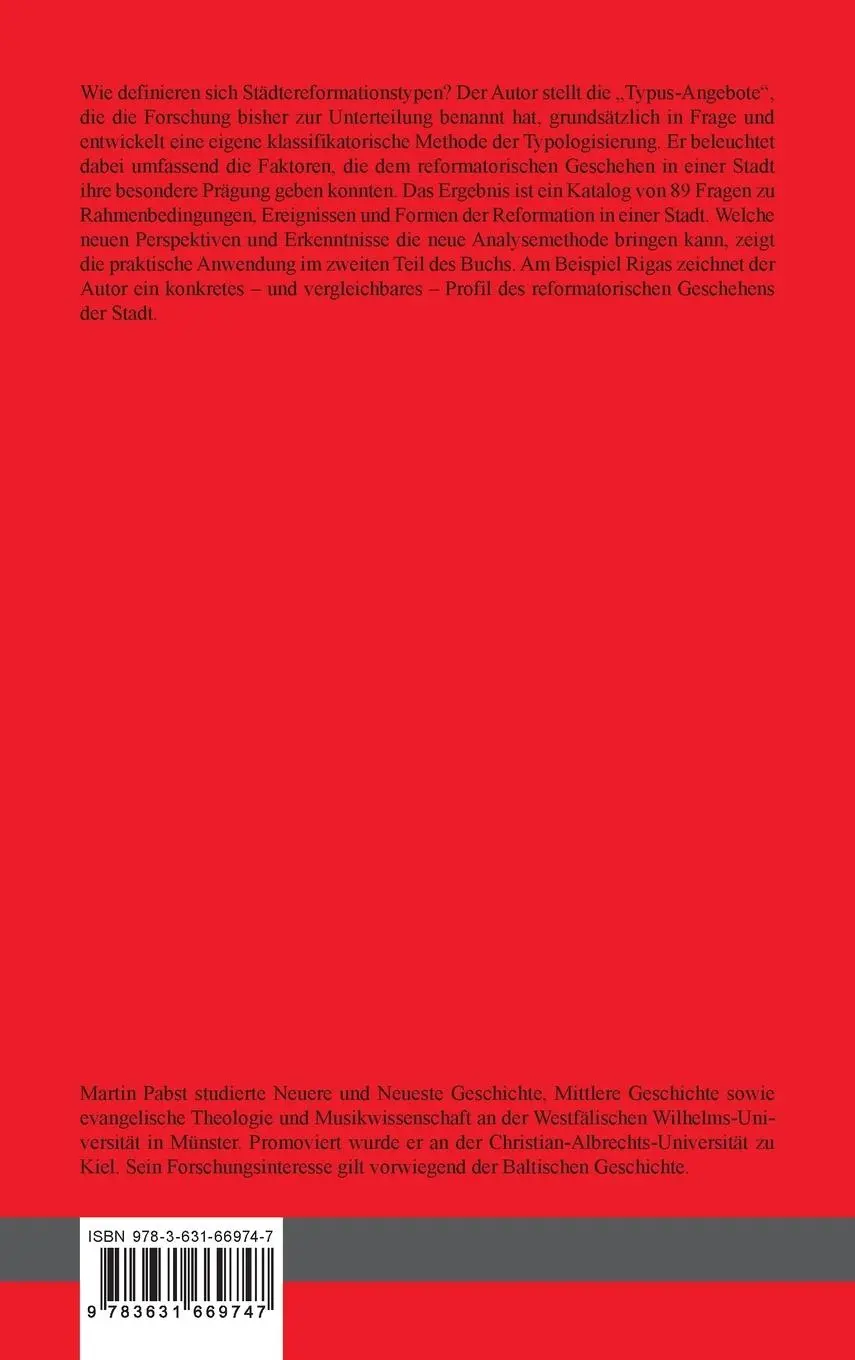 Rückseite: 9783631669747 | Die Typologisierbarkeit von Städtereformation und die Stadt Riga...