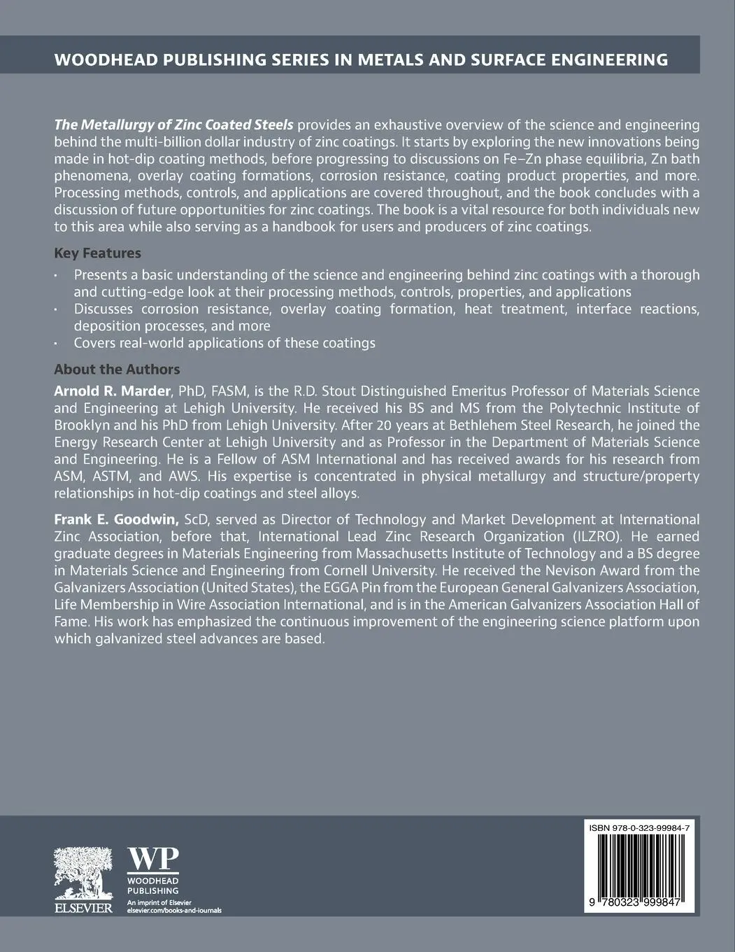 Rückseite: 9780323999847 | The Metallurgy of Zinc Coated Steels | Arnold Marder (u. a.) | Buch