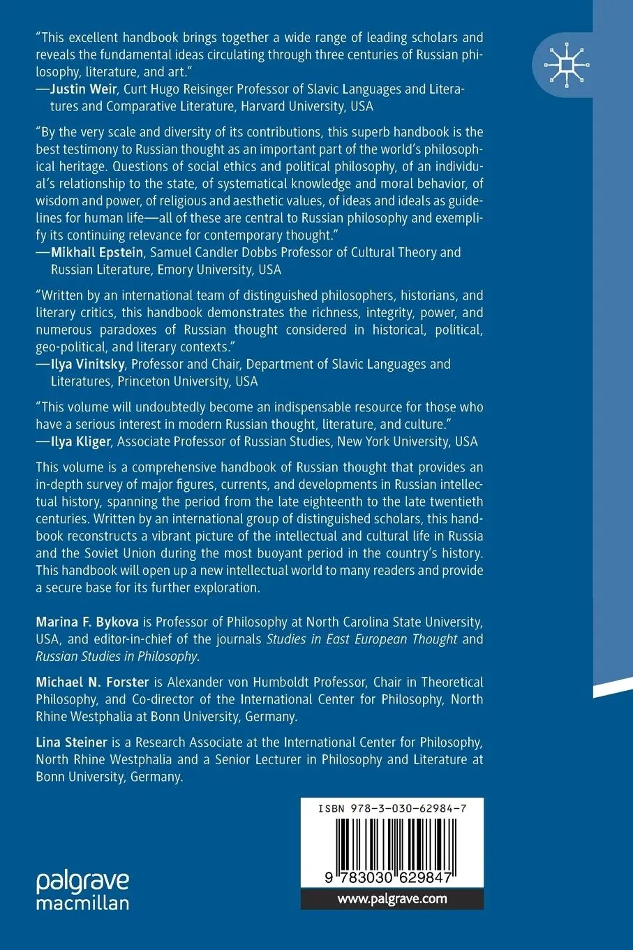 Rückseite: 9783030629847 | The Palgrave Handbook of Russian Thought | Marina F. Bykova (u. a.)