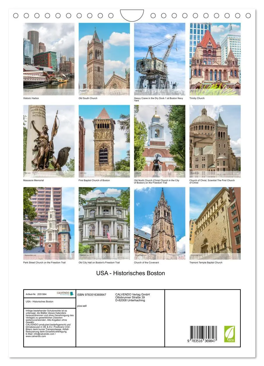 Bild: 9783516369847 | USA - Historisches Boston (Wandkalender 2026 DIN A4 hoch), CALVENDO...