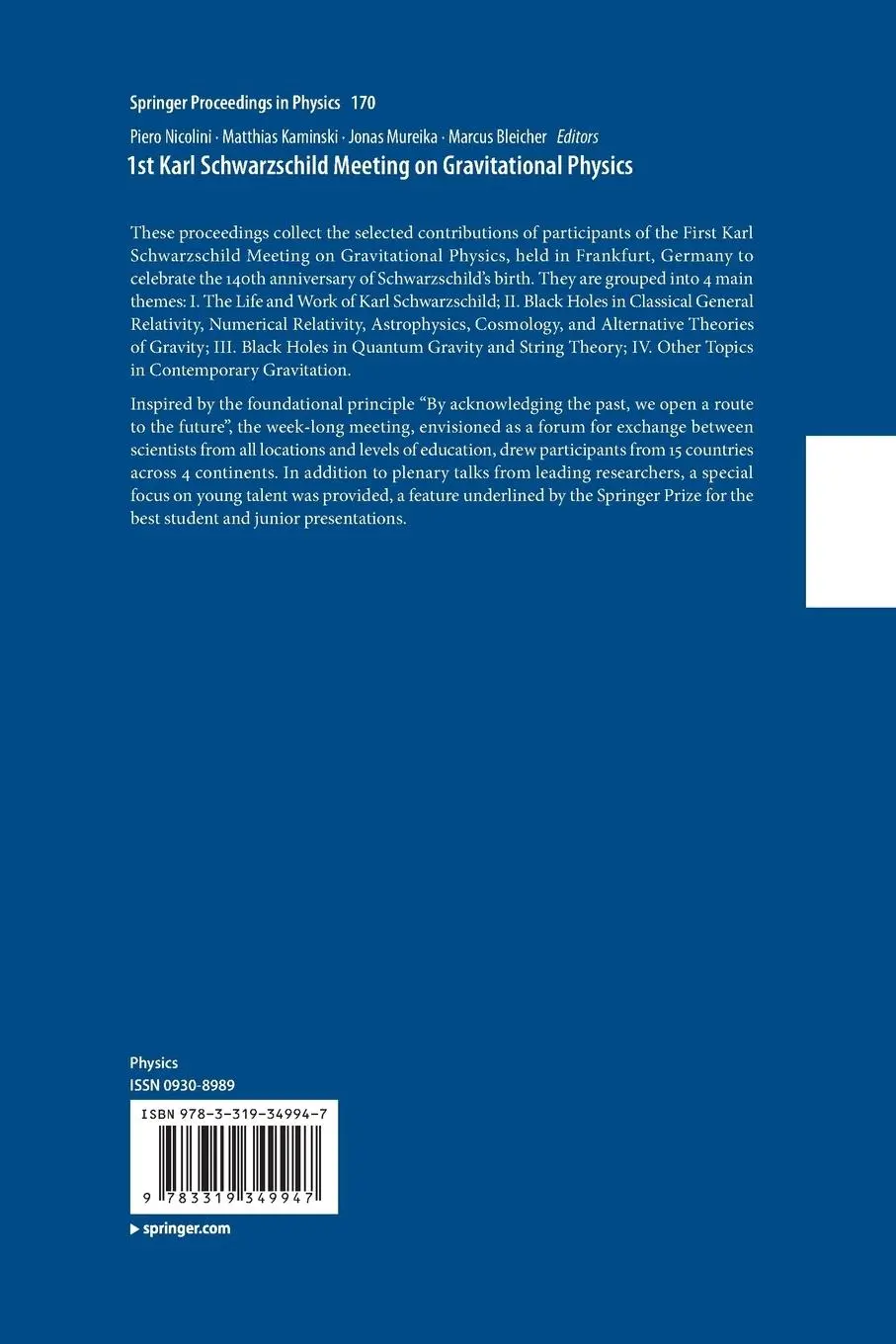 Rückseite: 9783319349947 | 1st Karl Schwarzschild Meeting on Gravitational Physics | Taschenbuch