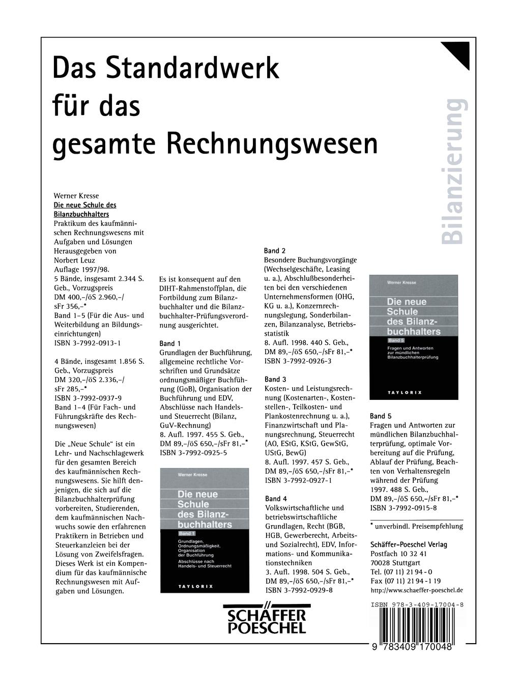 Rückseite: 9783409170048 | Aufgaben und Lösungen für die Bilanzbuchhalterprüfung | buchhaltung