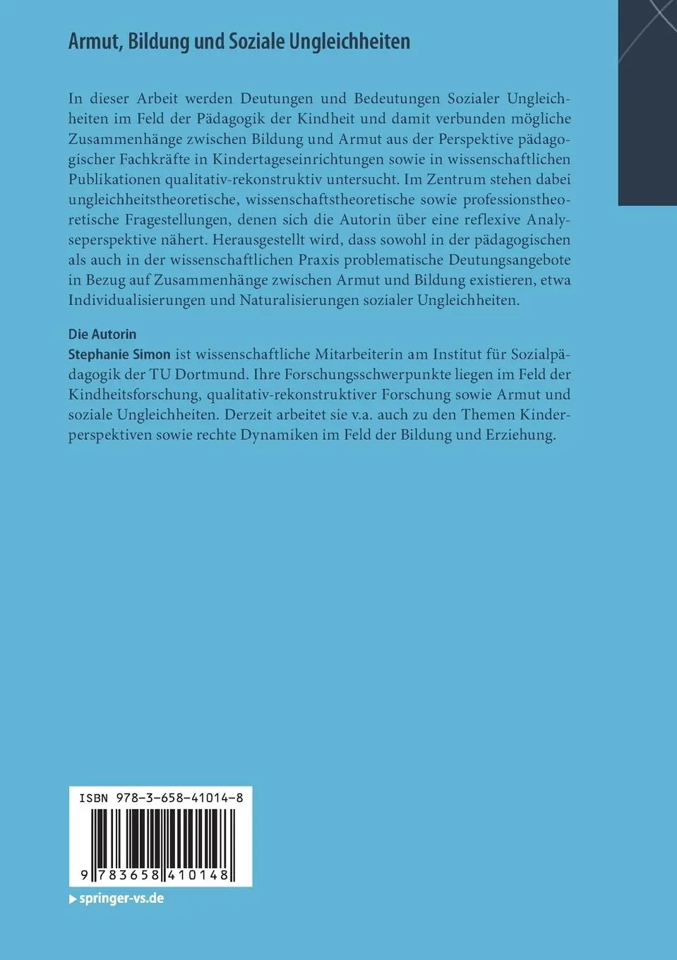 Rückseite: 9783658410148 | Armut, Bildung und Soziale Ungleichheiten | Stephanie Simon | Buch