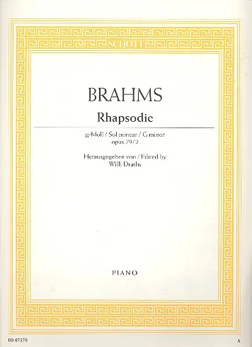 Cover: 9790001090148 | Rhapsodie G Opus 72 No.2 | Johannes Brahms | Buch | Schott Music