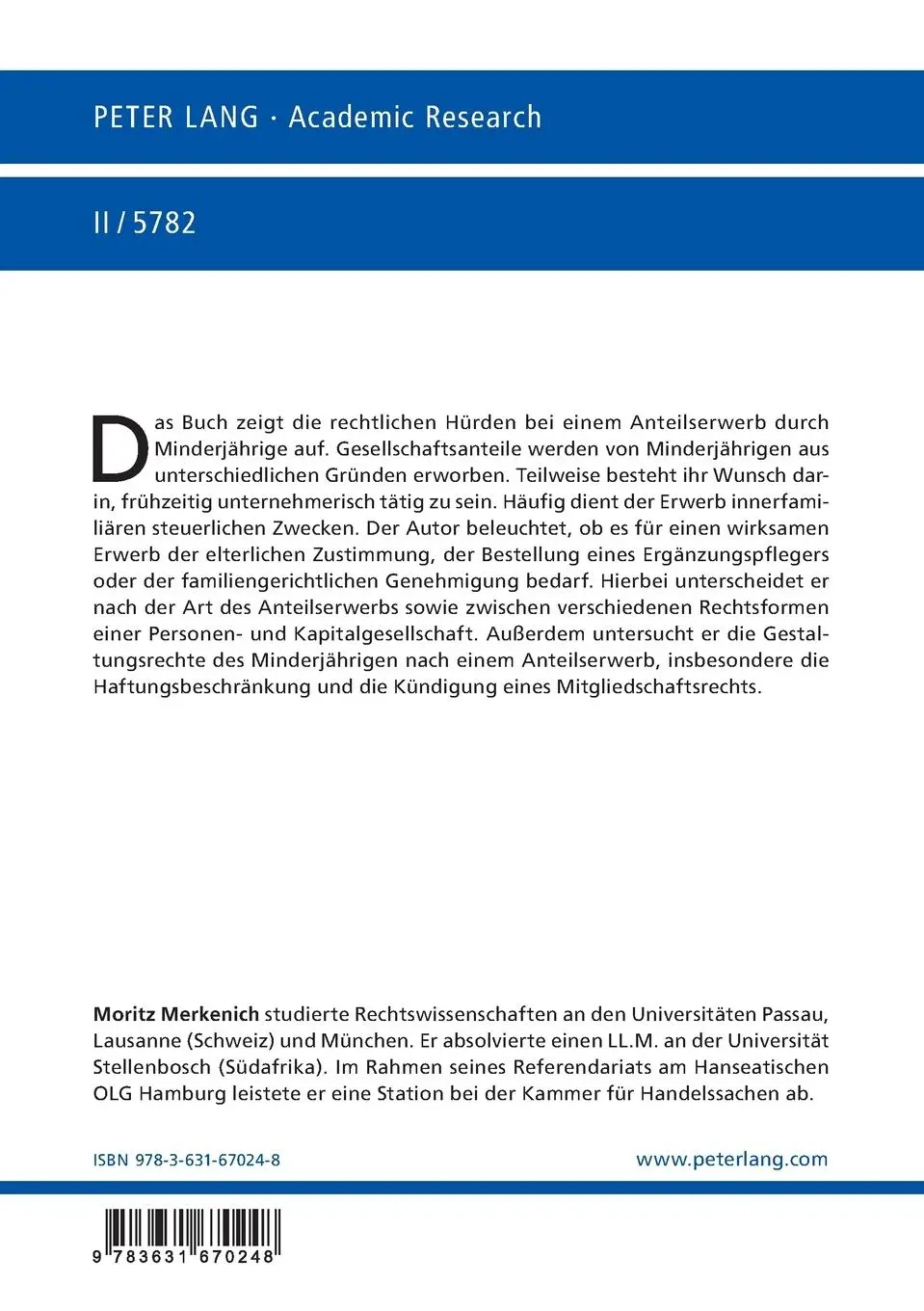 Rückseite: 9783631670248 | Erwerb von Personen- und Kapitalgesellschaftsanteilen durch...