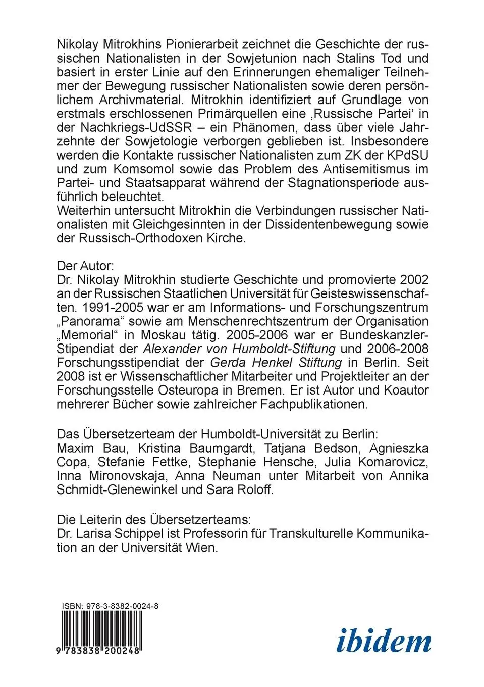 Rückseite: 9783838200248 | Die "Russische Partei" | Nikolaj Mitrochin | Taschenbuch | 448 S.