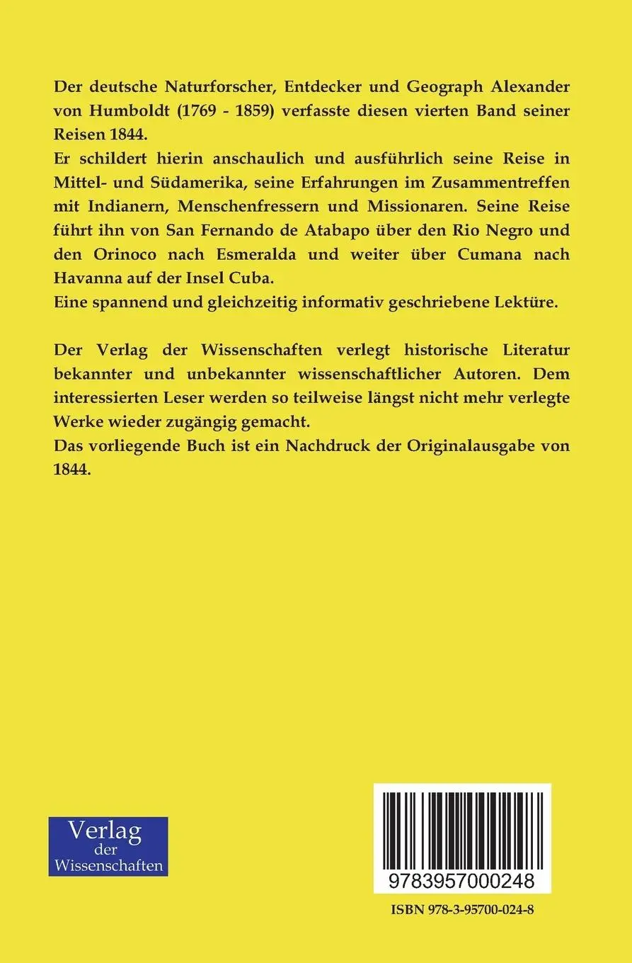 Rückseite: 9783957000248 | Reise in die Aequinoctial-Gegenden des neuen Continents | Humboldt