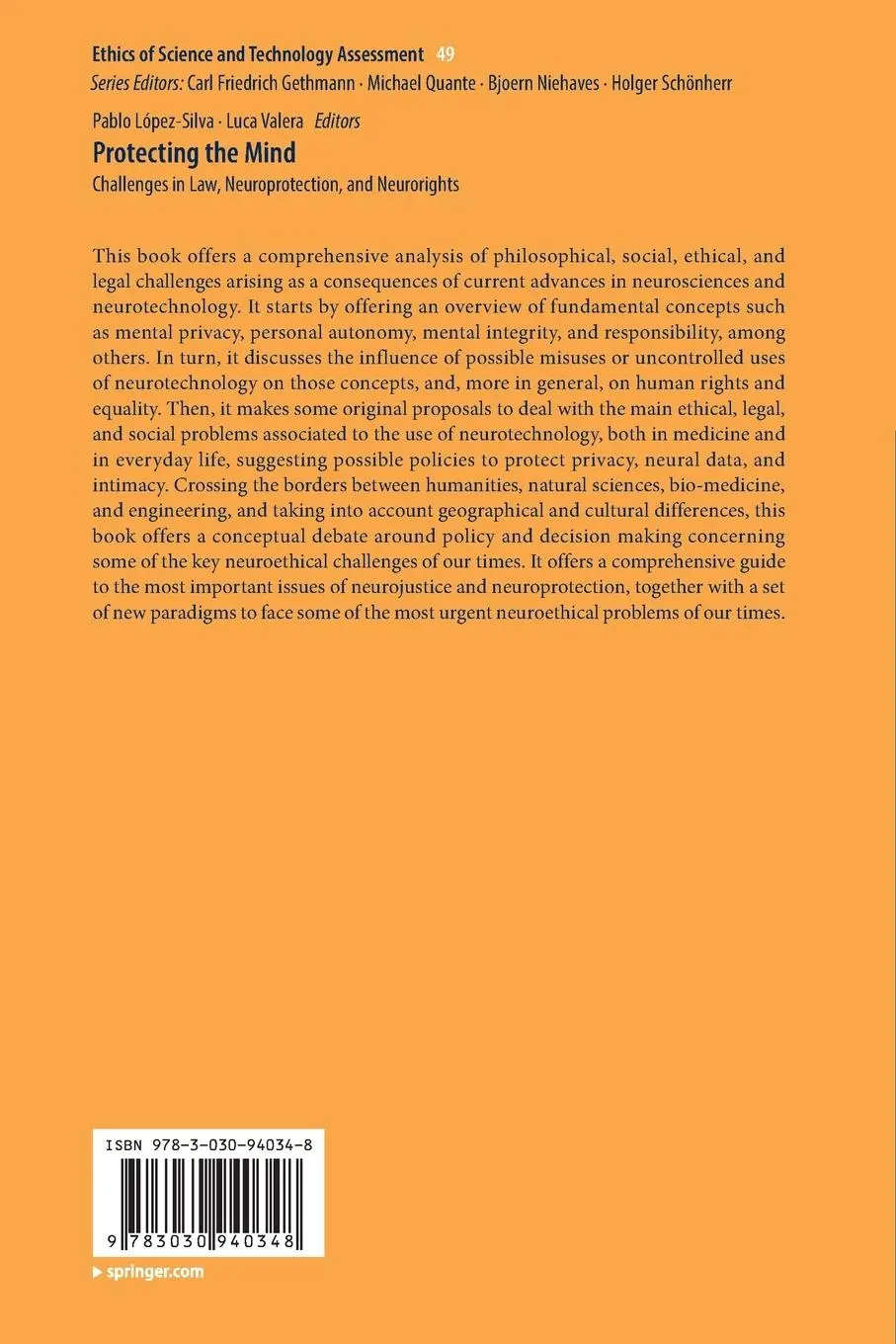 Rückseite: 9783030940348 | Protecting the Mind | Luca Valera (u. a.) | Taschenbuch | ix | 2023