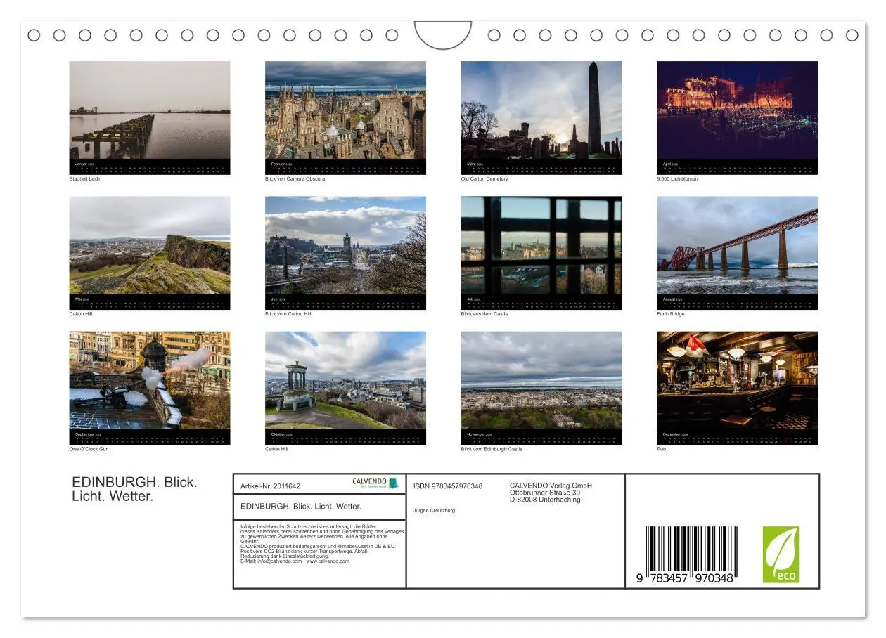 Bild: 9783457970348 | EDINBURGH. Blick. Licht. Wetter. (Wandkalender 2026 DIN A4 quer),...
