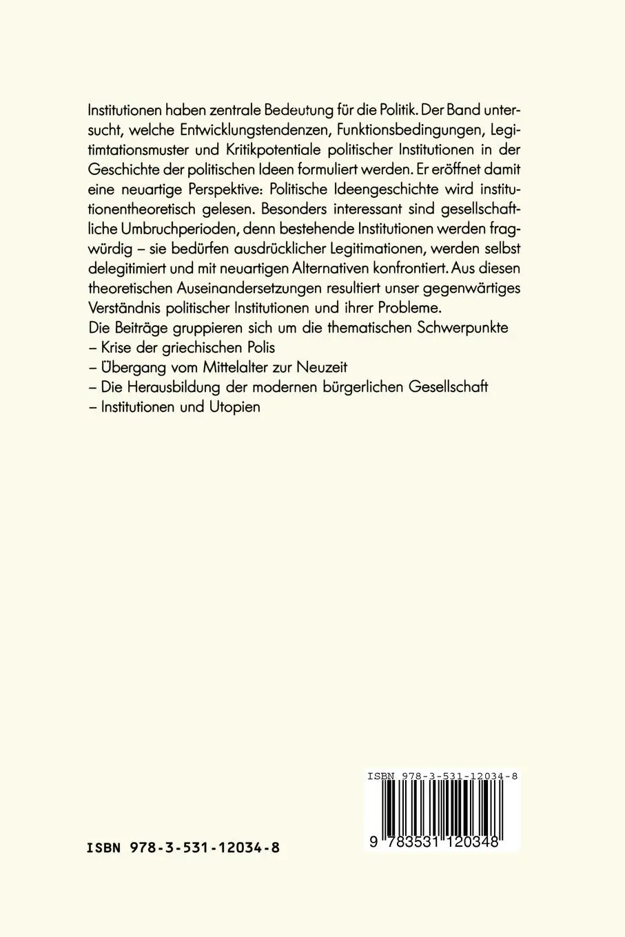 Rückseite: 9783531120348 | Politische Institutionen im gesellschaftlichen Umbruch | Göhler | Buch