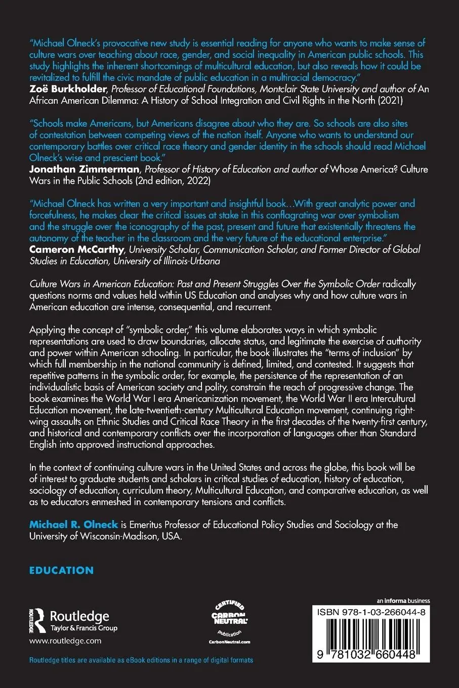 Rückseite: 9781032660448 | Culture Wars in American Education | Michael R. Olneck | Taschenbuch