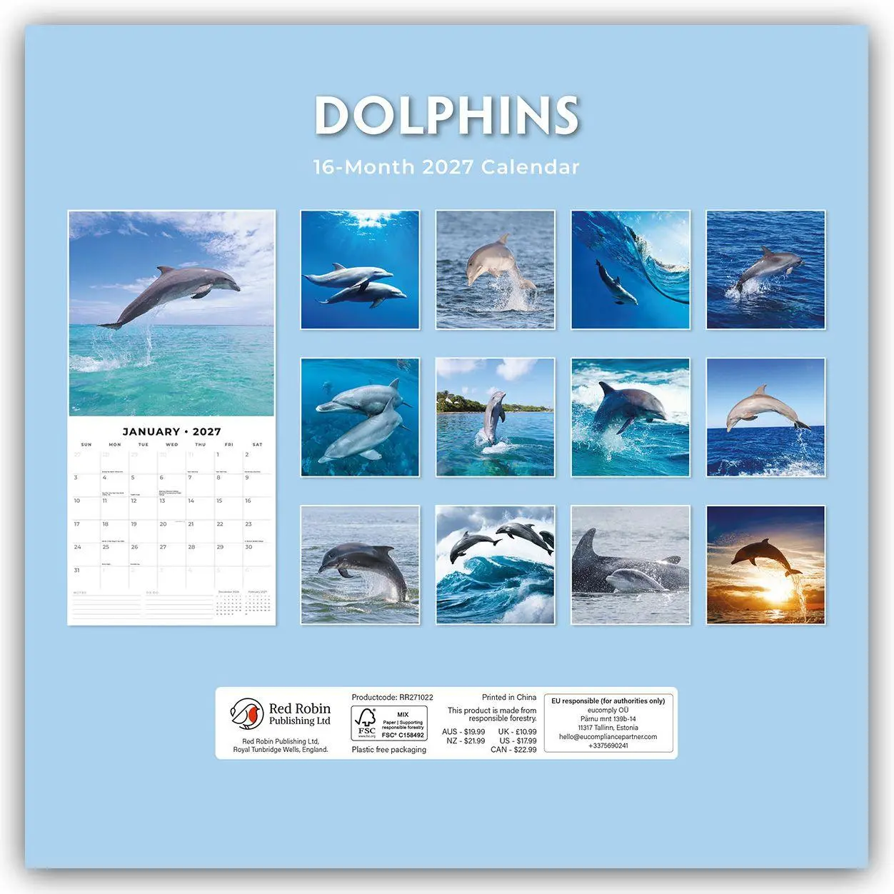 Rückseite: 9781837010448 | Dolphins - Delfine 2027 - 16-Monatskalender | Robin Red | Kalender