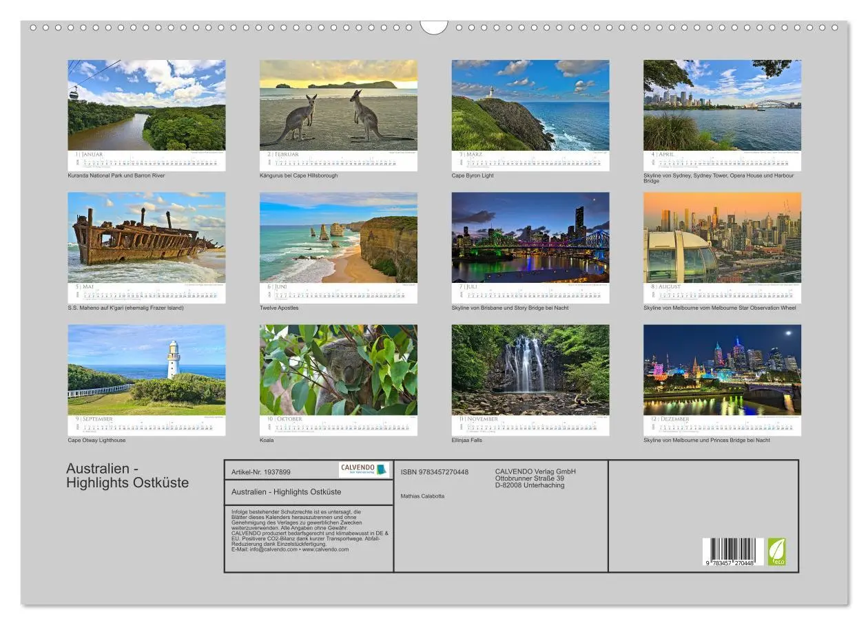 Bild: 9783457270448 | Australien - Highlights Ostküste (Wandkalender 2026 DIN A2 quer),...