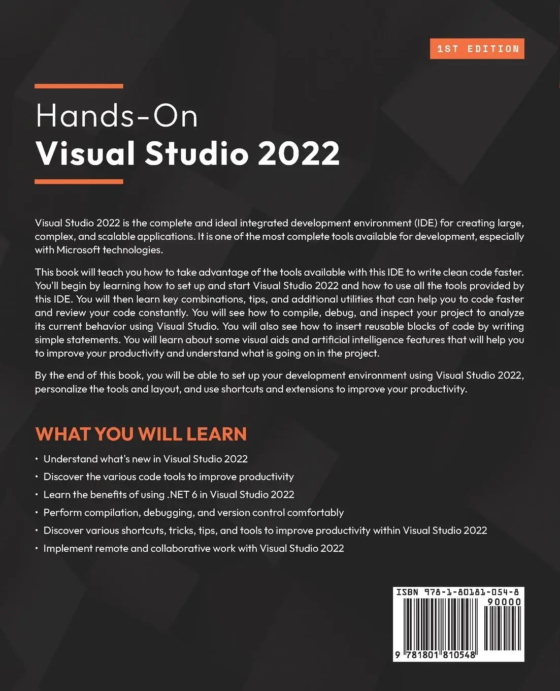 Rückseite: 9781801810548 | Hands-On Visual Studio 2022 | Miguel Angel Teheran Garcia (u. a.)