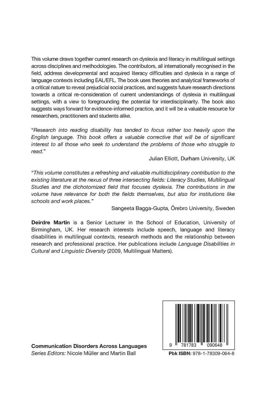 Rückseite: 9781783090648 | Researching Dyslexia in Multilingual Settings | Diverse Perspectives