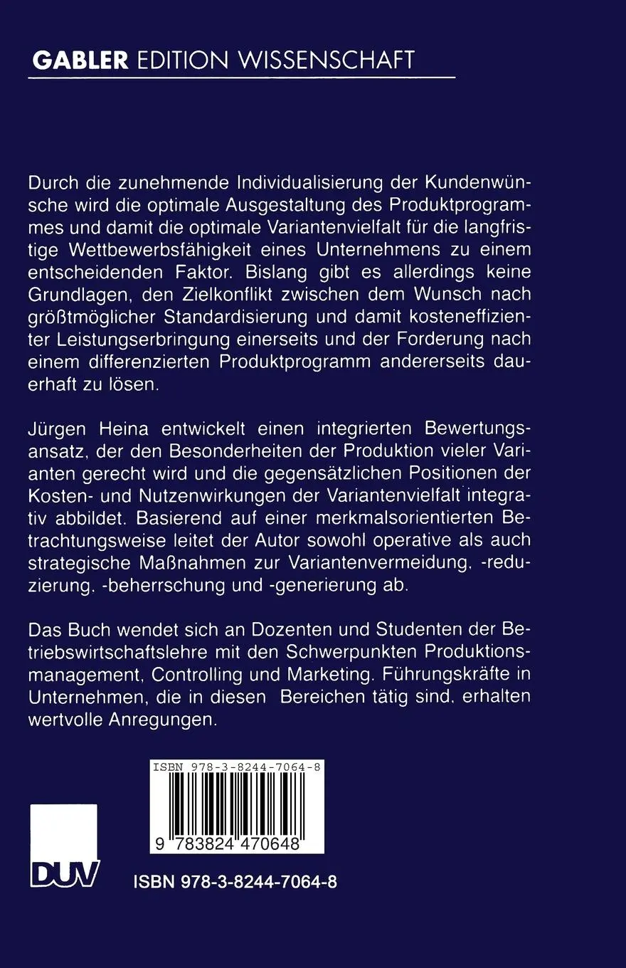 Rückseite: 9783824470648 | Variantenmanagement | Jürgen Heina | Taschenbuch | xviii | Deutsch