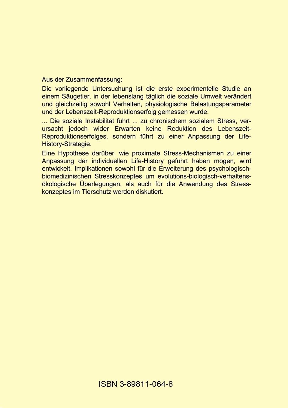 Rückseite: 9783898110648 | Stress und life History weiblicher Hausmeerschwein | Rüdiger Beer
