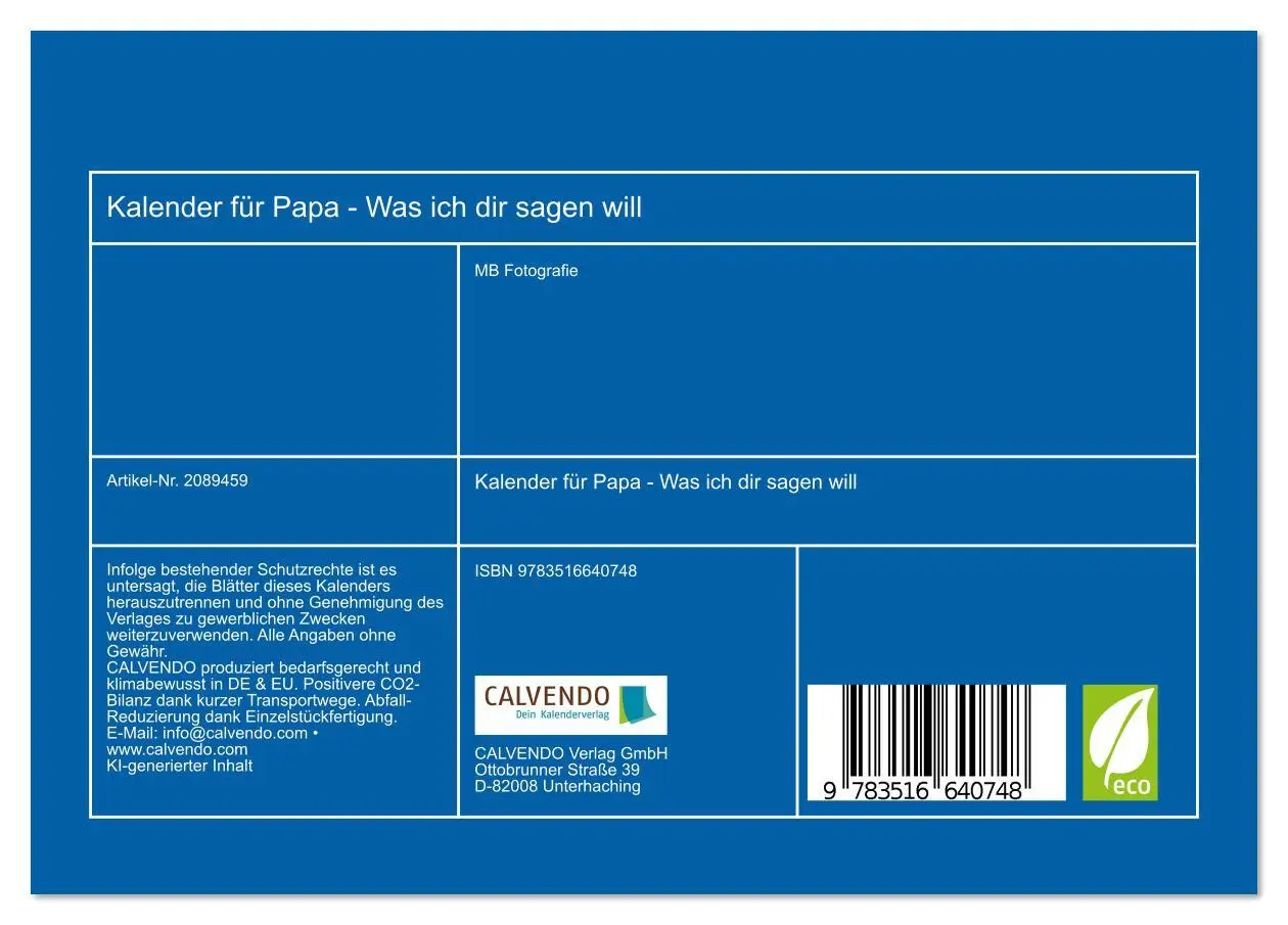 Bild: 9783516640748 | Kalender für Papa - Was ich dir sagen will (Tischkalender 2026 DIN...