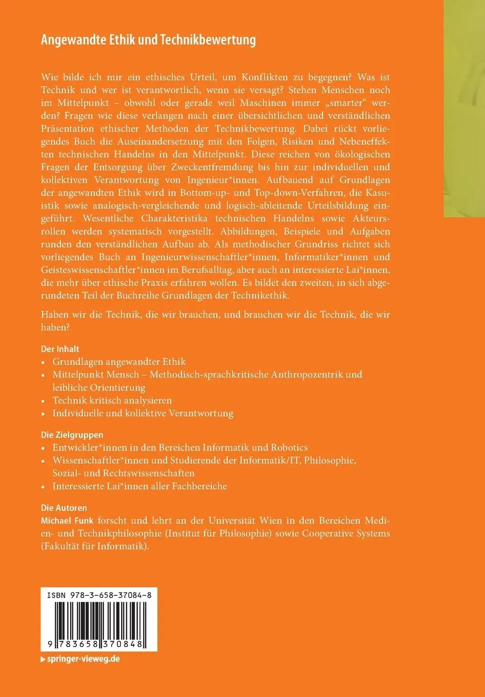 Rückseite: 9783658370848 | Angewandte Ethik und Technikbewertung | Michael Funk | Taschenbuch