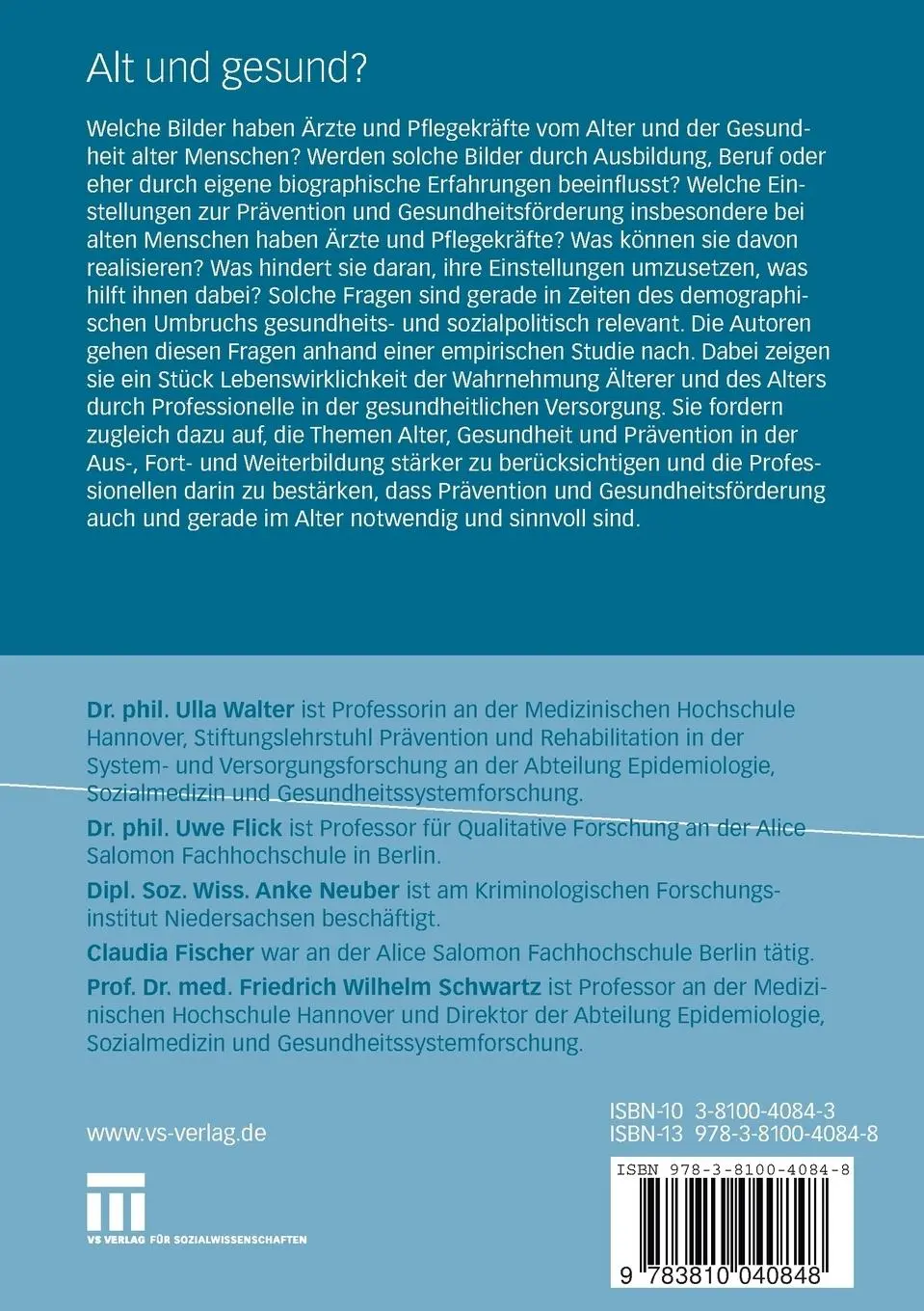Rückseite: 9783810040848 | Alt und gesund? | Ulla Walter (u. a.) | Taschenbuch | xi | Deutsch