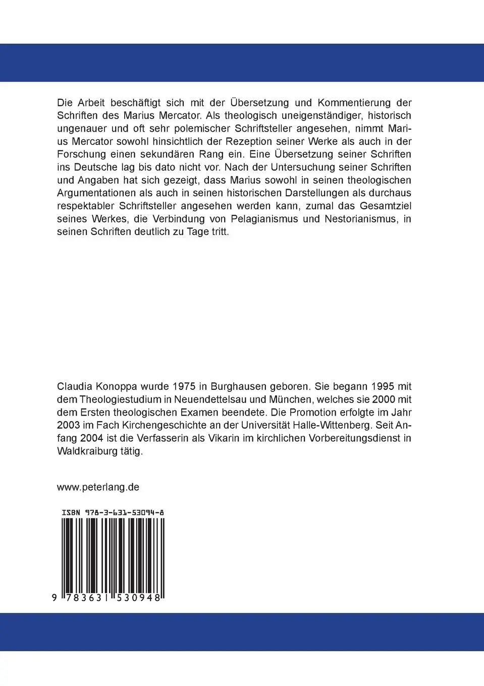 Rückseite: 9783631530948 | Die Werke des Marius Mercator | Claudia Konoppa | Taschenbuch | 482 S.