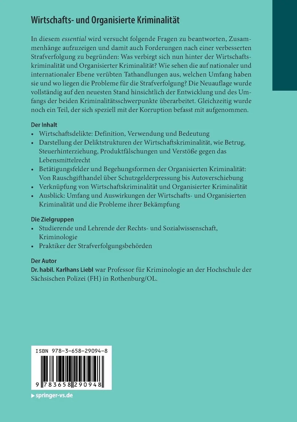 Rückseite: 9783658290948 | Wirtschafts- und Organisierte Kriminalität | Karlhans Liebl | Buch