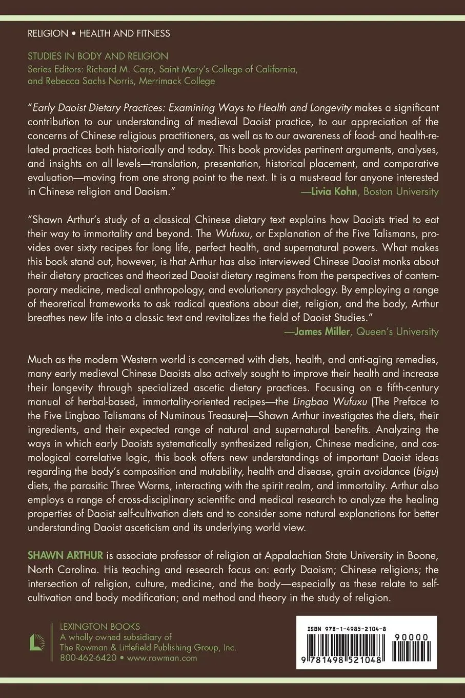 Rückseite: 9781498521048 | Early Daoist Dietary Practices | Shawn Arthur | Taschenbuch | Englisch