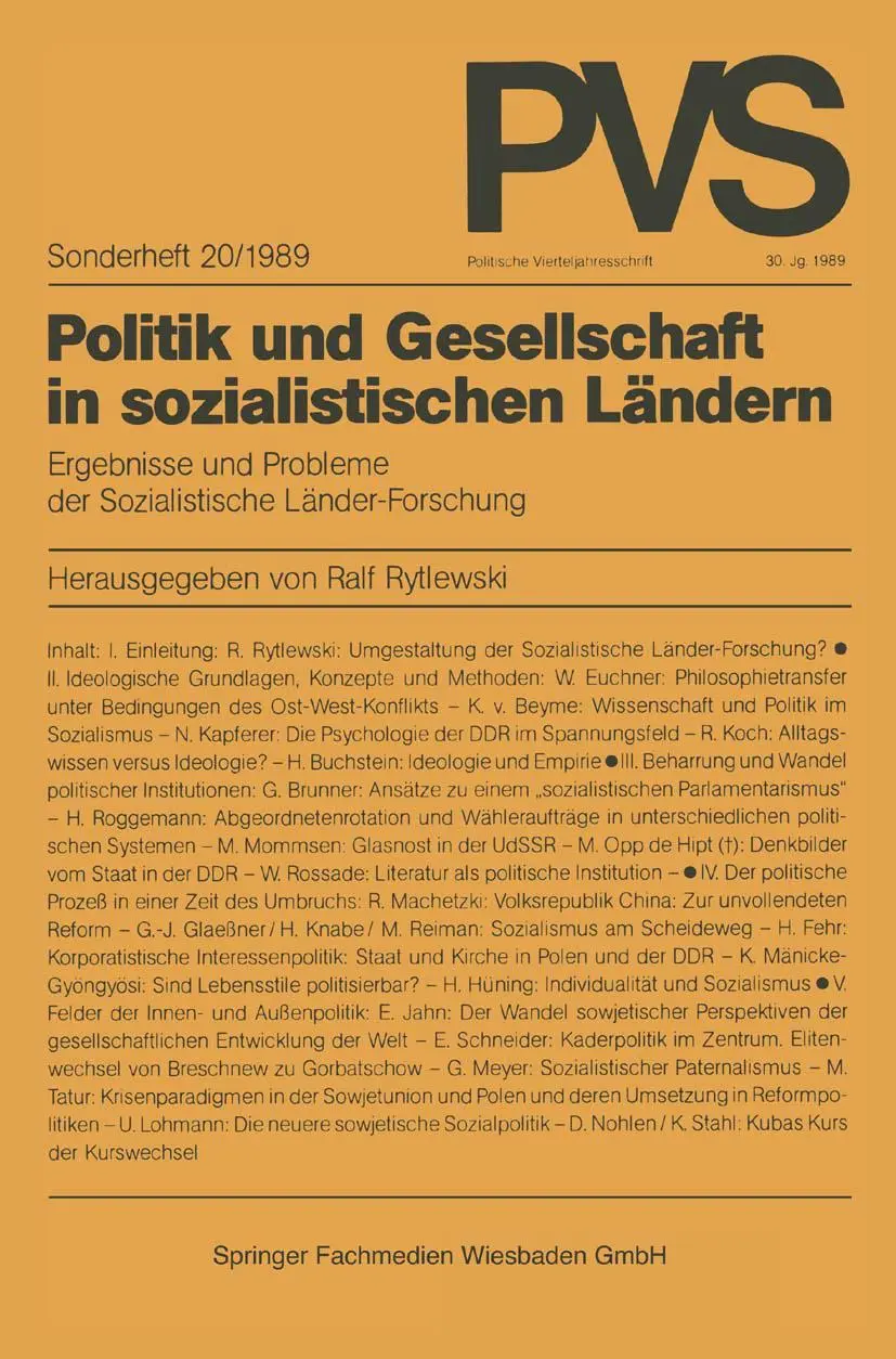 Cover: 9783531121048 | Politik und Gesellschaft in sozialistischen Ländern | Ralf Rytlewski