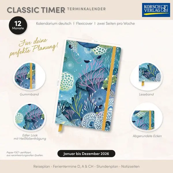 Bild: 9783731891048 | Terminkalender Classic Timer Meeresbucht 2026 | Verlag Korsch | Buch