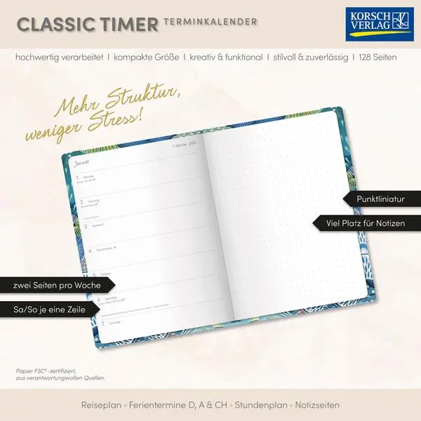 Bild: 9783731891048 | Terminkalender Classic Timer Meeresbucht 2026 | Verlag Korsch | Buch