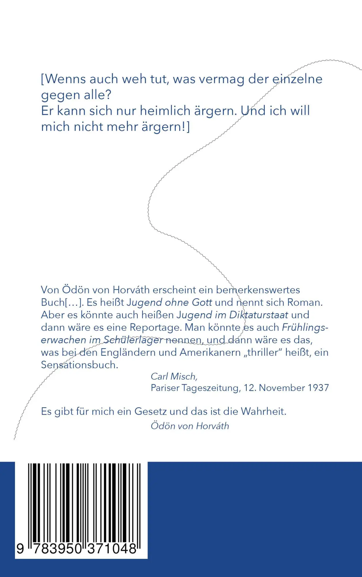 Rückseite: 9783950371048 | Jugend ohne Gott | Ödön Von Horváth | Taschenbuch | 184 S. | Deutsch