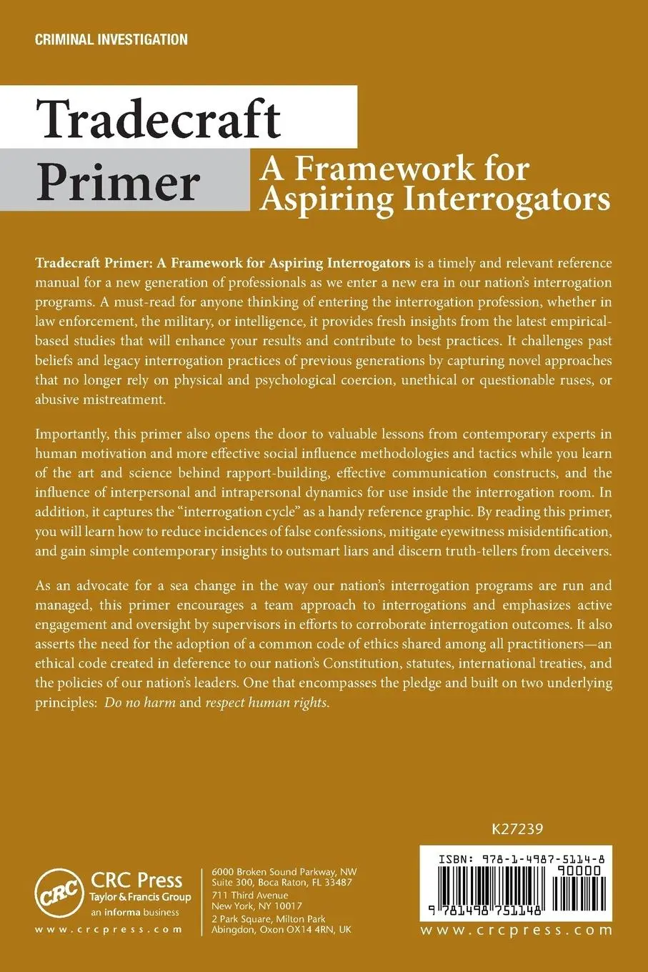 Rückseite: 9781498751148 | Tradecraft Primer | A Framework for Aspiring Interrogators | Topalian
