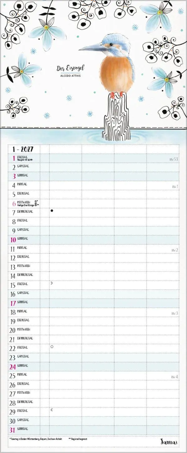 Bild: 9783819301148 | Familienplaner Pretty Birds 2027 | Verlag Korsch | Kalender | 14 S.