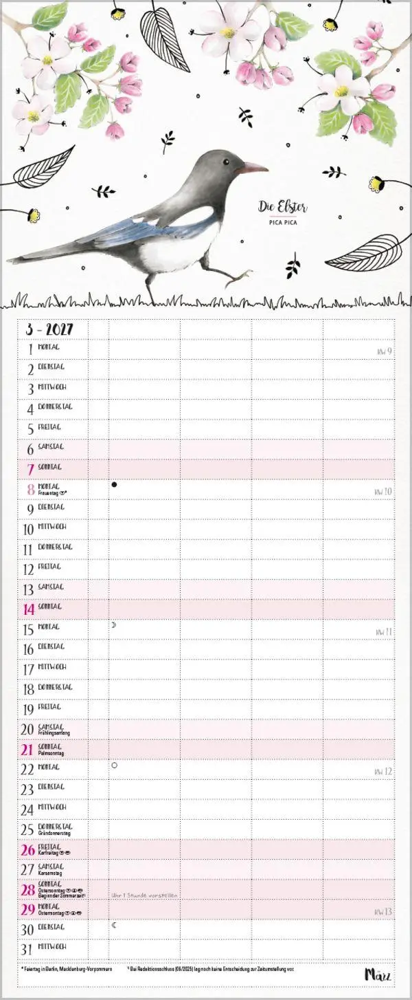 Bild: 9783819301148 | Familienplaner Pretty Birds 2027 | Verlag Korsch | Kalender | 14 S.