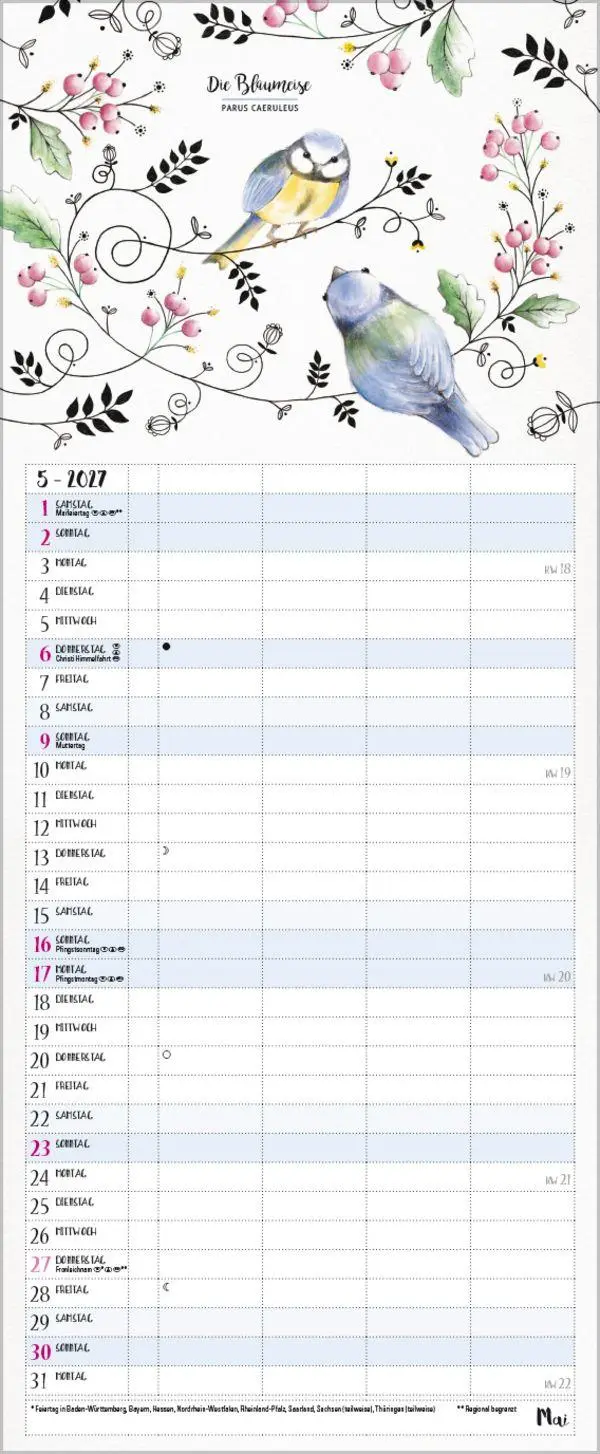 Bild: 9783819301148 | Familienplaner Pretty Birds 2027 | Verlag Korsch | Kalender | 14 S.