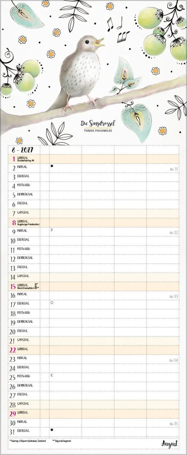 Bild: 9783819301148 | Familienplaner Pretty Birds 2027 | Verlag Korsch | Kalender | 14 S.