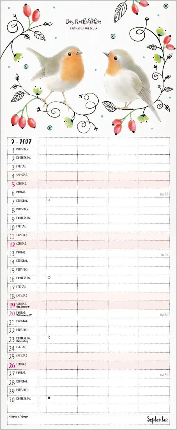 Bild: 9783819301148 | Familienplaner Pretty Birds 2027 | Verlag Korsch | Kalender | 14 S.