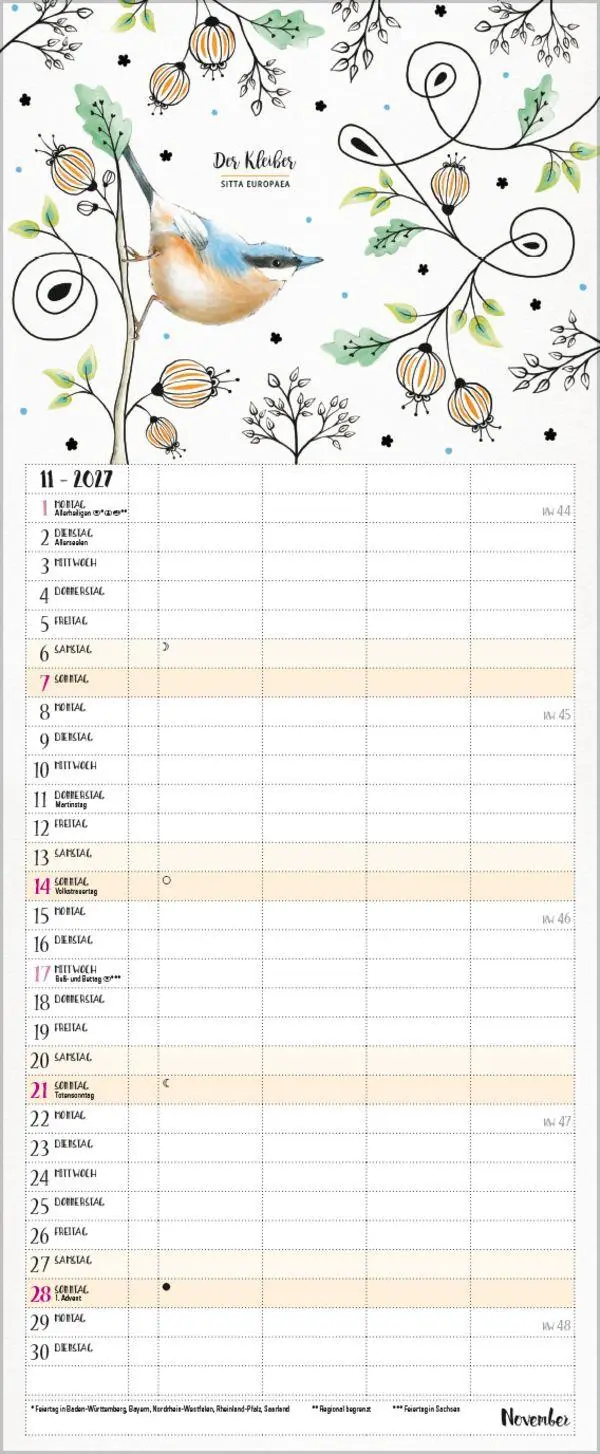 Bild: 9783819301148 | Familienplaner Pretty Birds 2027 | Verlag Korsch | Kalender | 14 S.