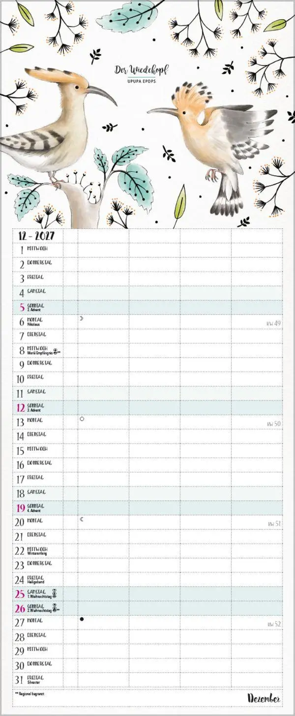 Bild: 9783819301148 | Familienplaner Pretty Birds 2027 | Verlag Korsch | Kalender | 14 S.
