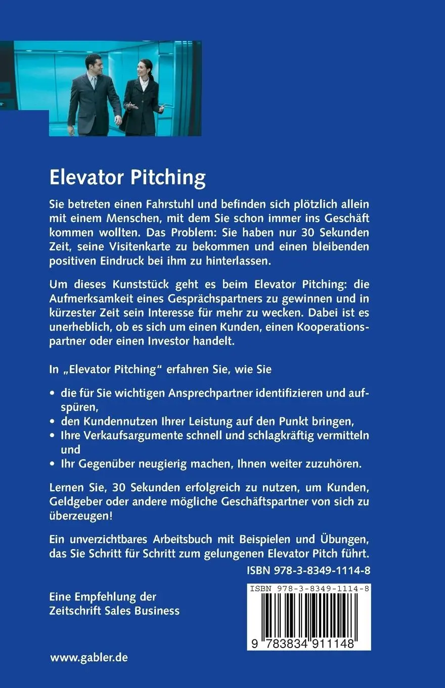 Rückseite: 9783834911148 | Elevator Pitching | Erfolgreich akquirieren in 30 Sekunden | Buch