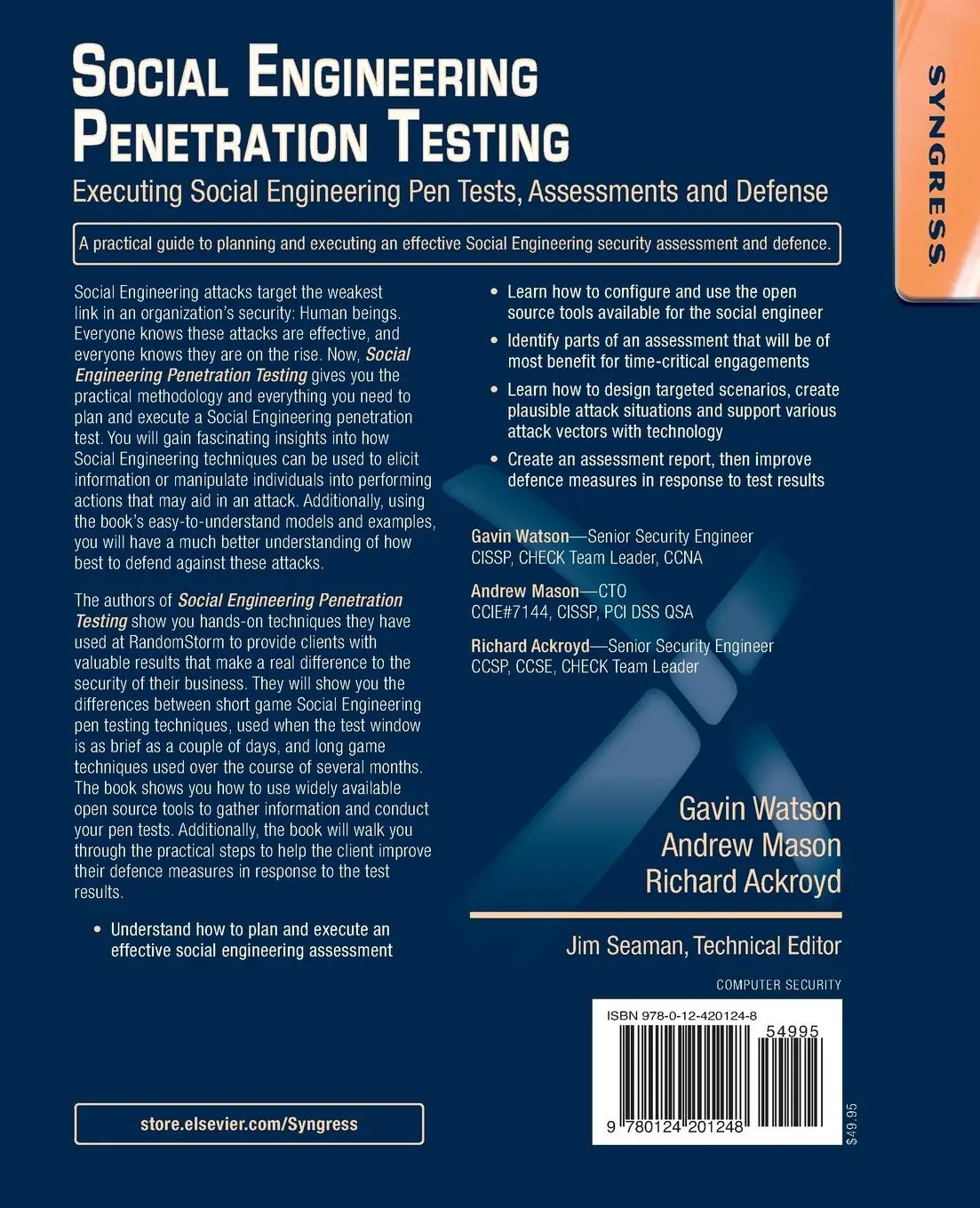 Rückseite: 9780124201248 | Social Engineering Penetration Testing | Andrew Mason (u. a.) | Buch