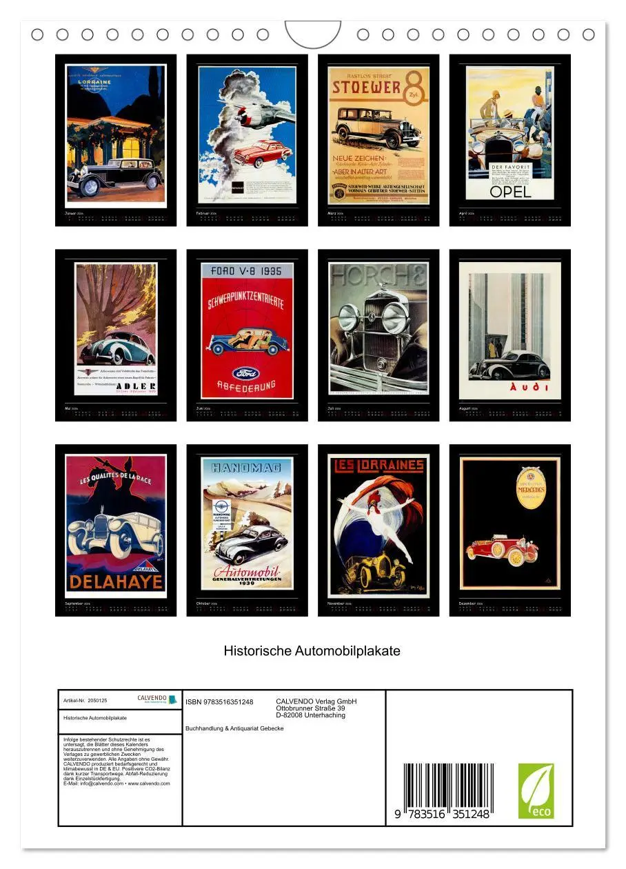 Bild: 9783516351248 | Historische Automobilplakate (Wandkalender 2026 DIN A4 hoch),...