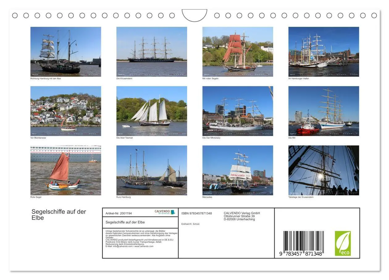 Bild: 9783457871348 | Segelschiffe auf der Elbe (Wandkalender 2026 DIN A4 quer), CALVENDO...