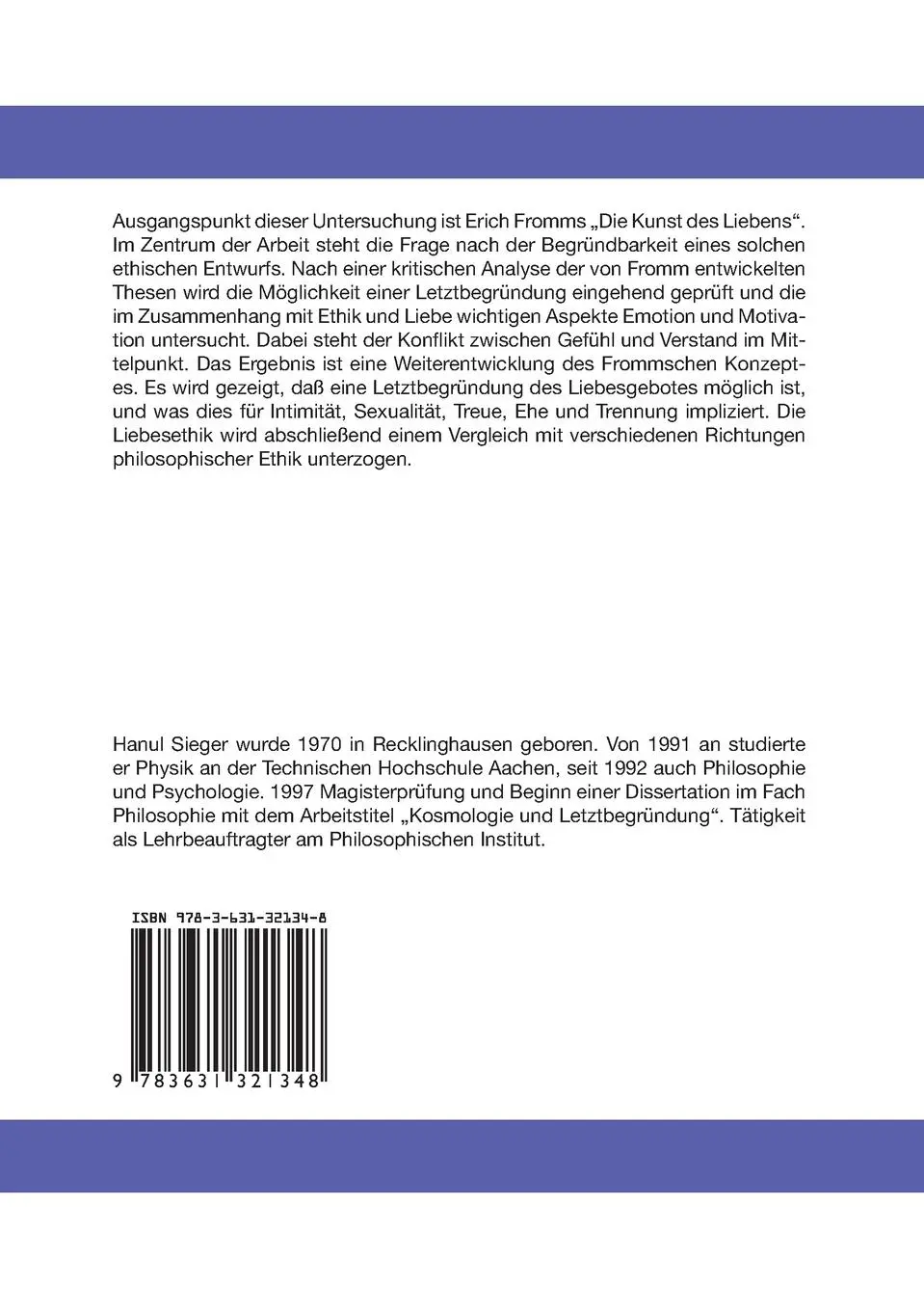 Rückseite: 9783631321348 | Die Logik der Liebe | Von Erich Fromm zur Letztbegründung | Sieger