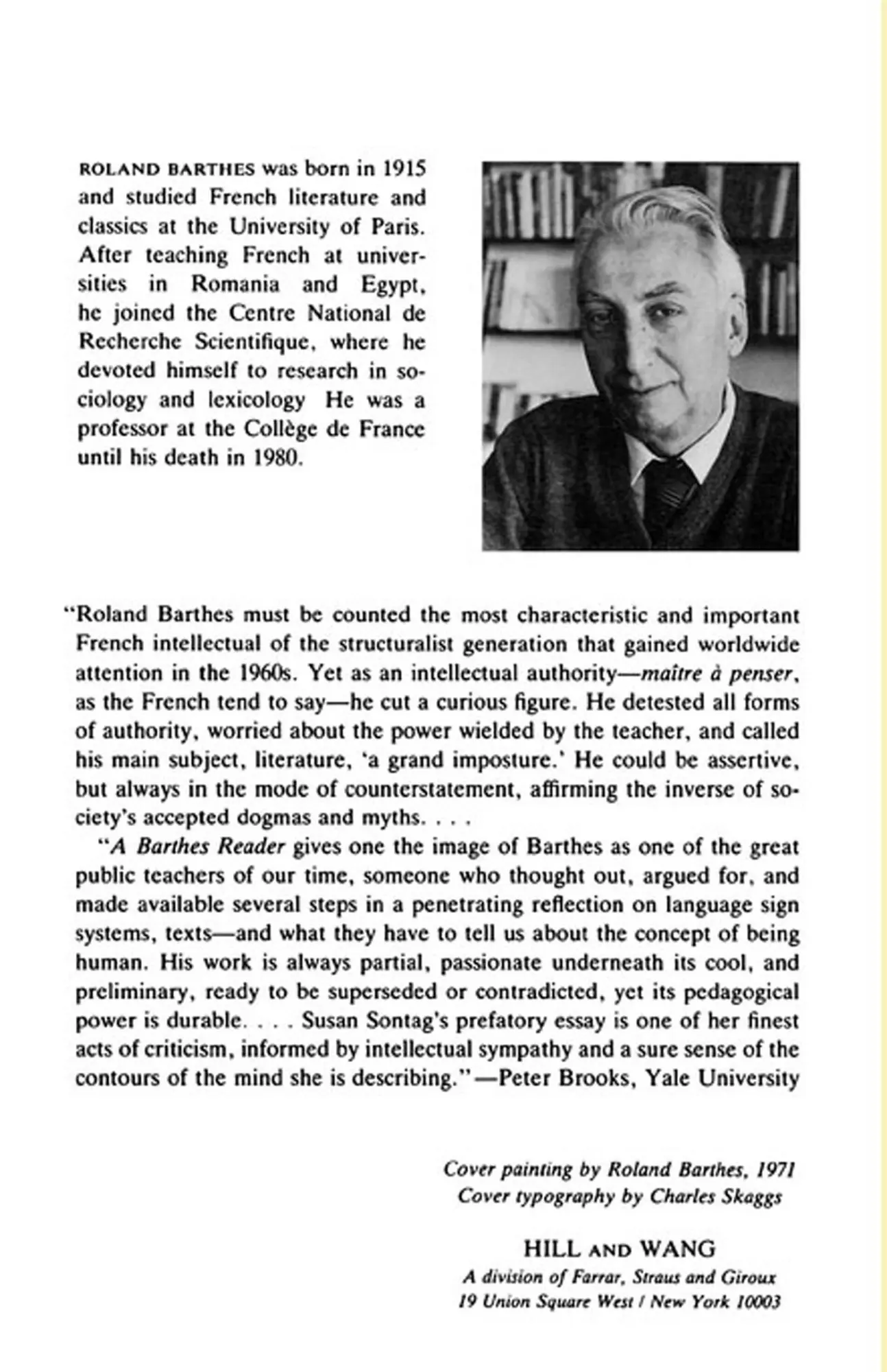 Rückseite: 9780374521448 | A Barthes Reader | Roland Barthes | Taschenbuch | Englisch | 1983