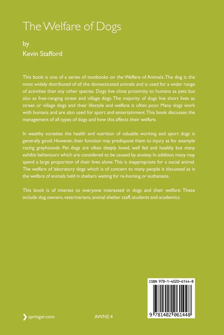 Rückseite: 9781402061448 | The Welfare of Dogs | Kevin Stafford | Taschenbuch | xvi | Englisch