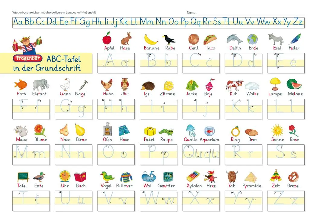 Cover: 9783940811448 | Fragenbär-Lerntafel: ABC-Tafel in der Grundschrift, 32 x 22,5 cm