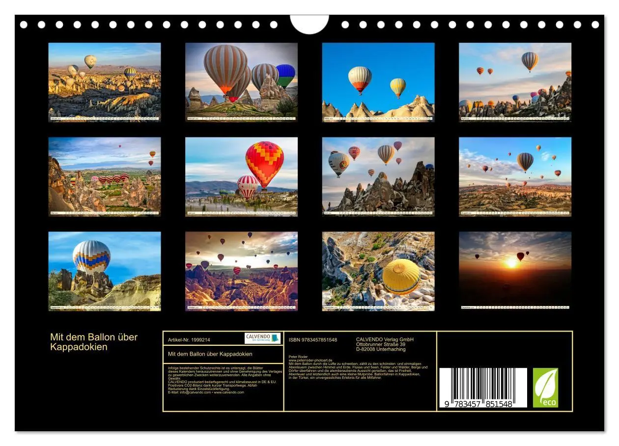 Bild: 9783457851548 | Mit dem Ballon über Kappadokien (Wandkalender 2026 DIN A4 quer),...